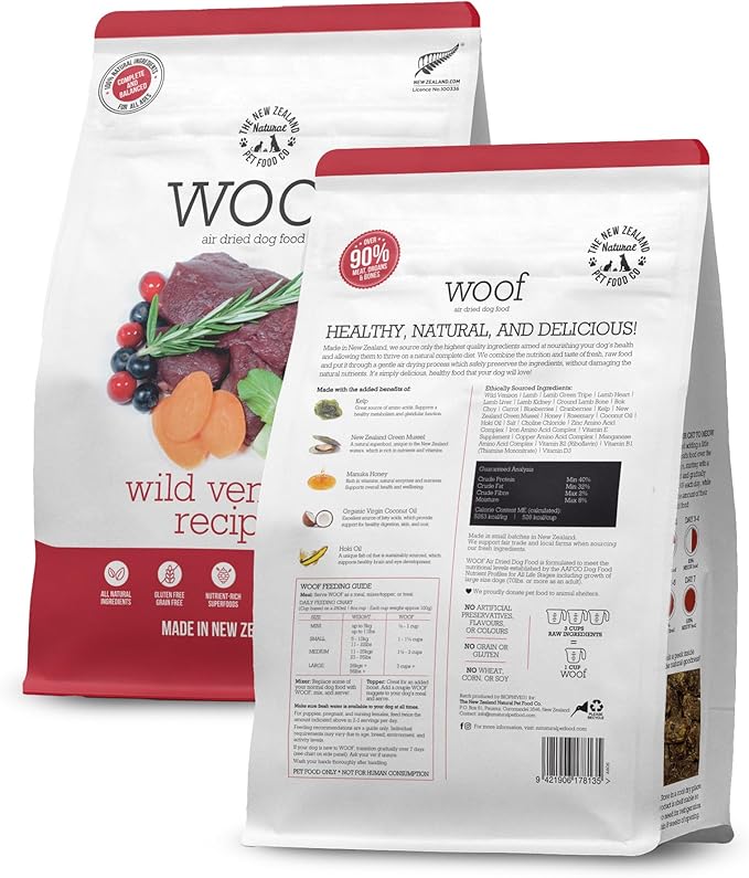 WOOF Air Dried Dog Bites -Venison Recipe Air Dried Dog Food,High Protein Venison Dog Food, Healthy Dog Food,26.5oz