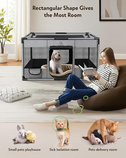 Dog Playpen,Fabric Mesh Dog Fence, Portable Soft Dog Cat Kennel Crate,Breathable Exercise Pet Play Pen for Dogs,PVC Pipe Frame,Indoor Outdoor Pet Fence Cage for Small Animals with Carrying Case(M)