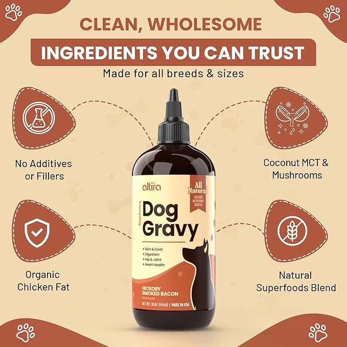 Everyday Dog Gravy Bacon – Premium Wet Dog Food Gravy Toppers for Dry Food – Tasty & Nutritious Dogs Gravy with Essential Vitamins and Supplements – Hip and Joint Supplement