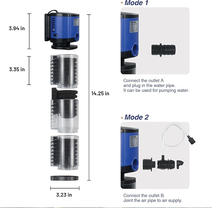 TARARIUM Aquarium Filter 400GPH for 55-200 Gallon Fish Tank, Biochemical Quiet Submersible Internal Powerful Pump Air Supply, Wave Maker 4 in 1, Small Ponds, Saltwater & Freshwater Crystal Clear