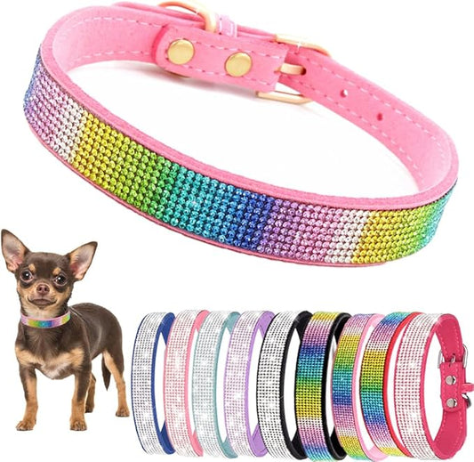 Bling Dog Collars for Medium Dogs, Rhinestone Dog Collar with Diamond Crystal Glitter Sparkling Female Cat Collars for Small Medium Large Dogs Light Pink, M