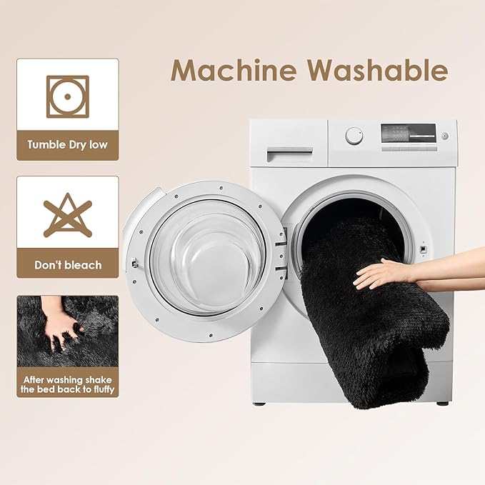 EHEYCIGA Fluffy XXL Dog Crate Pad, Plush Faux Fur Dog Bed for Extra Large Dogs, Calming Anti Anxiety XXL Dog Bed for Crate, Washable Soft Warm Dog Crate Mat with Non-Slip Bottom, Black