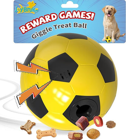 Interactive Dog Toys Treat Dispensers - Giggle Squeaky Dog Soccer Ball Rewards Puzzle to Keep Them Busy, Mental Stimulation Enrichment Food Dispensing for Small Medium Large Breeds, Yellow