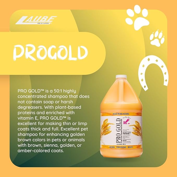 Kelco by Laube Color Enhancing Pet Shampoo - Pro Gold Shampoo for Yellow, Tan, Amber & Brown Coats - Natural, Hypoallergenic Formula for Grooming Dogs, Cats, and Pets(50:1 Concentrated, 1 Gallon)