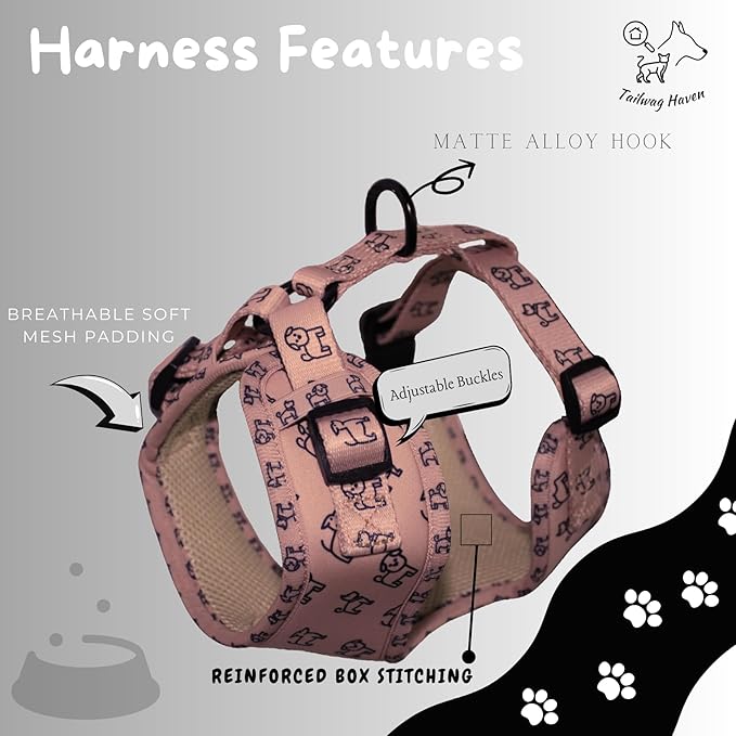 Dog Harness and Leash Set, No Pull Adjustable Soft Padded Vest, No Choke (Small, Beige Dog Pattern)