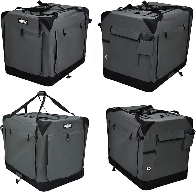 EliteField 4-Door Folding Soft Dog Crate with Curtains, Carrying Bag and Fleece Bed (2 Year Warranty), Indoor & Outdoor Pet Home (30" L x 21" W x 24" H, Gray+4 Door Curtains)