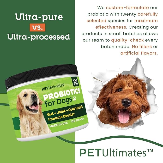 Pet Ultimates Probiotics for Dogs  22-Species Dog Probiotics for Digestive Support & Antibiotics Recovery  Skin and Coat Supplement, Enhances Vitality  Dog Health Supplies (3 Pack)