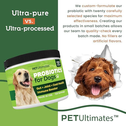 Pet Ultimates Probiotics for Dogs  22-Species Dog Probiotics for Digestive Support & Antibiotics Recovery  Skin and Coat Supplement, Enhances Vitality  Dog Health Supplies (3 Pack)