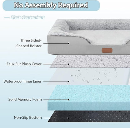 Orthopedic Dog Bed for Medium Size Dog - Waterproof Memory Foam Medium Dog Beds, Supportive Dog Couch Bed with Removable Cover & Non-Slip Bottom (M, Grey)