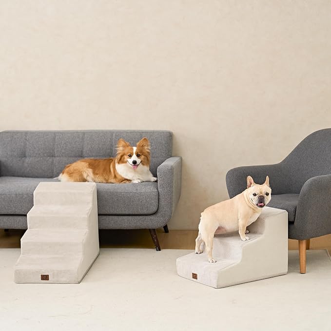 EHEYCIGA Dog Stairs for Small Dog 19.7”H, 4-Step Slope Dog Stairs for High Beds and Couch, Pet Steps with Non-Slip Bottom, Low Ramp and Larger Step Area