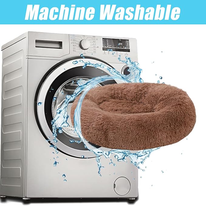 HYQ Small Dog Bed, Cat Beds for Indoor Cats, Pet Beds for Small Dogs, Fluffy Faux Fur Plush Small Dog Bed, Washable Puppy Bed with Anti-Slip Bottom, Dog Bed Small Size Dog (Khaki, 17 Inch)