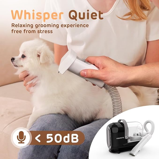 Dog Grooming Vacuum Kit - 3L Vacuum with 7 Tools, Low Noise Electric Clipper and Brush for Pet Shedding at Home, Black