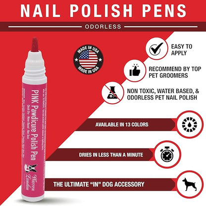 Warren London Distract-A-Hat & Pawdicure Polish Pen Bundle | Grooming Distraction Hat + 3 Nail Polish Pens for Dogs | Fast-Drying, Water-Based Dog Nail Polish | Red, Purple, Pink