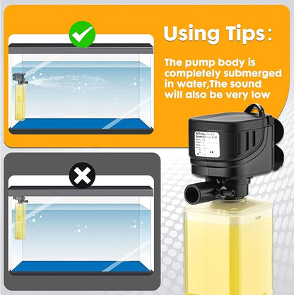 320 GPH Aquarium Filter lnternal Submersible Pump for 40 to 100 Gal Tanks ，Wave maker 4 in 1 ，Biochemical Filtration Powerful Pump/Pond Clear