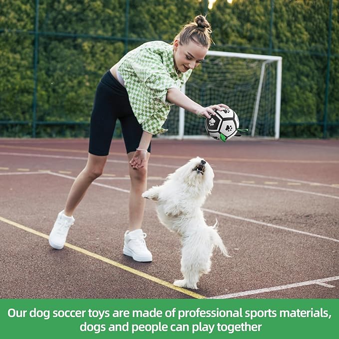 QDAN Dog Toys Soccer Ball with Straps, Interactive Dog Toys for Tug of War, Puppy Birthday Gifts, Dog Tug Toy, Dog Water Toy, Durable Dog Balls World Cup for Small Dogs（5 Inch）