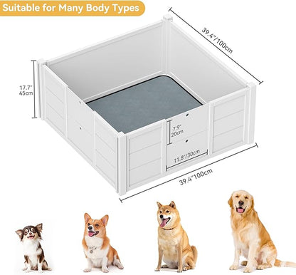 DWVO Wooden Whelping Box for Large Breed Dogs: Puppy Pen Indoor Puppies Playpen 39.4"x39.4"x17.7" with Washable Pad & Removable Doors, Safe Birthing Space for Small Medium Corgi, Poodle, Husky (White)