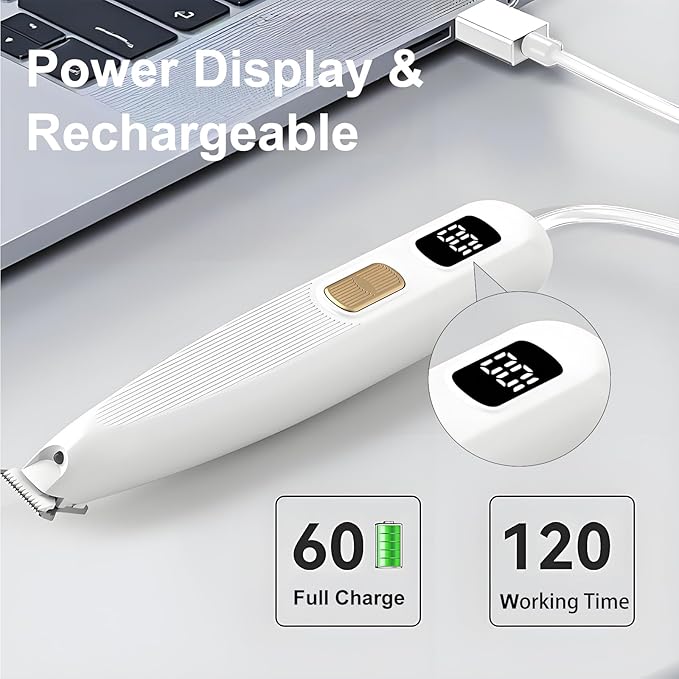 Electric Dog Paw Trimmer with LED Light, Low Noise Rechargeable Pet Hair Shaver for Ears, Face, Rump and Small Areas, Dog Grooming Kit