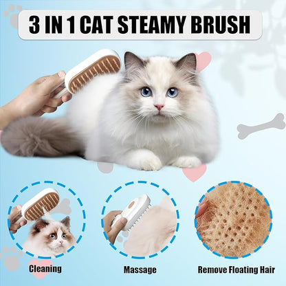 Cat Brush with Steam Cat Grooming Steamy Brush Misting Brush with Adjustable Handle for Cats Dogs Rabbits ALD-002-W (White)