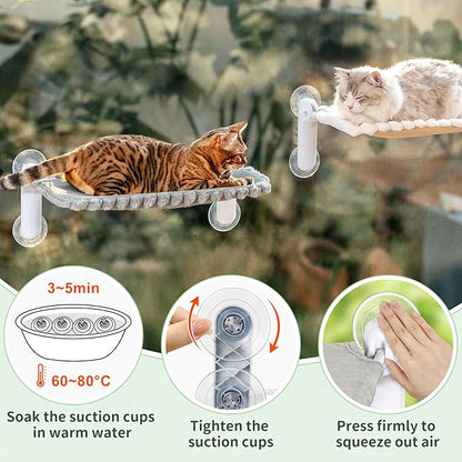 Sunhoo Cat Window Perch Hammock Foldable Kitten Bed Windowsill Seat with Suction Cup for Large Indoor Cats Inside Kitty Window Sill Ledge Shelf Hold Up to 40lbs Machine Washable 21.26*11.8in(Grey, M)