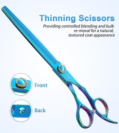 7.5'' Dog Thinning Scissors for Grooming 440C Stainless Steel Green Professional Pet Trimming Scissors Sharp Blades Cutting for Dogs and Cats Shears