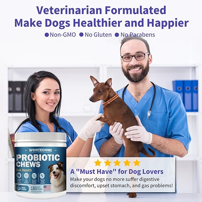 Probiotics for Dogs, Improve Itchy Skin Itchy Ears, Gut Health, Yeast Balance, Allergies, Immunity, Dog Probiotics and Digestive Enzymes with Prebiotics, Reduce Diarrhea (180 Chews, Steak)