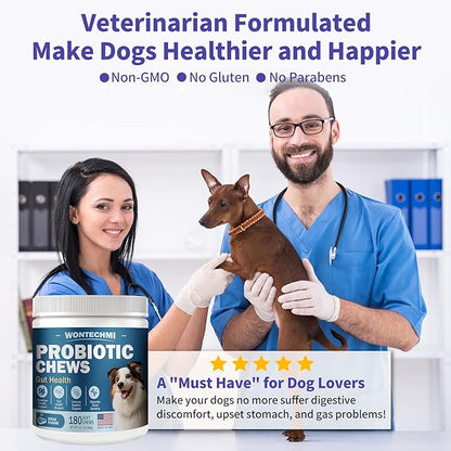 Probiotics for Dogs, Improve Itchy Skin Itchy Ears, Gut Health, Yeast Balance, Allergies, Immunity, Dog Probiotics and Digestive Enzymes with Prebiotics, Reduce Diarrhea (180 Chews, Steak)