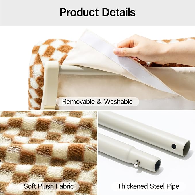 MEWOOFUN Window Sill Perch for Indoor Cats, One-Step Sliding Clamping Slot Adjustment Cat Hammock With Removable Covers, Bed for Windowsill & Bedside (Brown, Large)