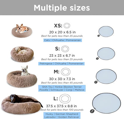 Large Donut Dog Bed, Calming Dog Bed Washable Ideal for Small to Large Dogs and Cats & Round Dog Bed,Anti-Anxiety Multiple Sizes (Brown, Combo Large (37.5" L x 37.5" W x 8.5" Th))