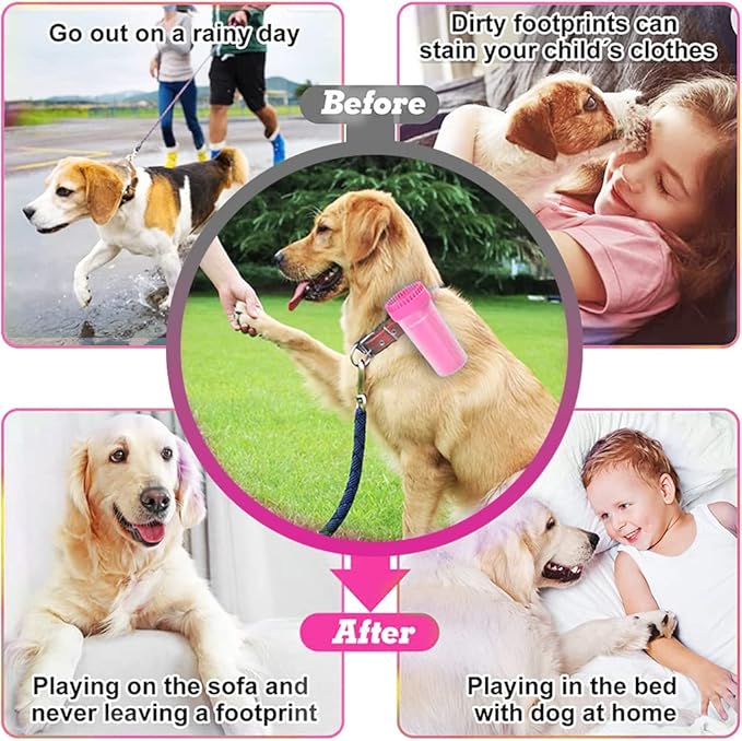 Dog Paw Washer Cup - Foot Cleaner for Medium to XLarge Pets (Large, Pink)