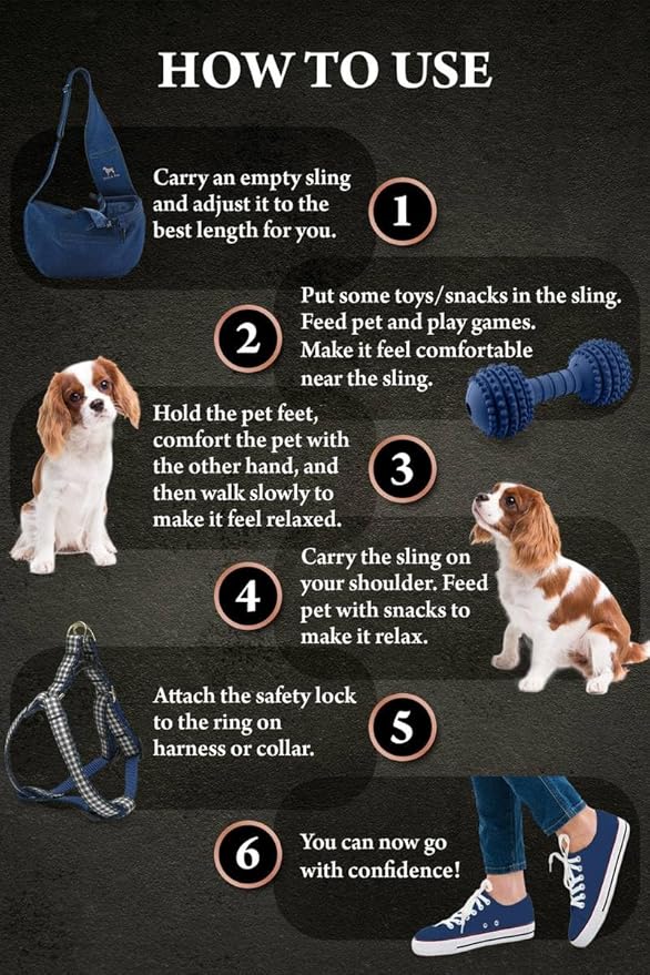 Noah & Paw Dog Sling Carrier for Small Dogs 5-18lb, Dog Sling for Small Dogs and Cats, Dog Carrier with Adjustable Padded Strap, Vegan Denim Lined with Fur, 3X Safety Features, Machine Washable