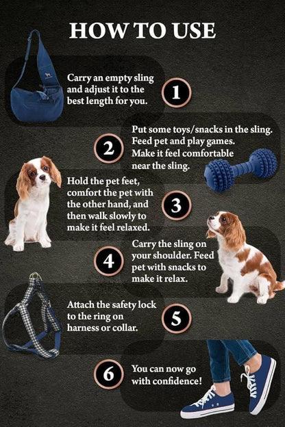 Noah & Paw Dog Sling Carrier for Small Dogs 5-18lb, Dog Sling for Small Dogs and Cats, Dog Carrier with Adjustable Padded Strap, Vegan Denim Lined with Fur, 3X Safety Features, Machine Washable