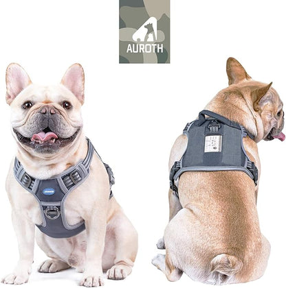 Auroth Tactical Dog Harness for Small Medium Dogs No Pull Adjustable Pet Harness Reflective K9 Working Training Easy Control Pet Vest Military Service Dog Harnesses Grey S