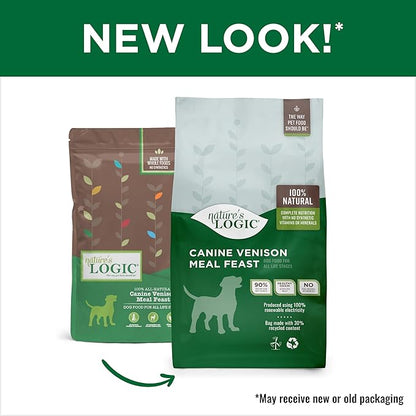 NATURE'S LOGIC Dry Dog Food - 100% Natural - No Synthetics - for All Ages, Sizes, Breeds - Free from Common Allergens, High Protein - Venison Meal Feast, 13lbs