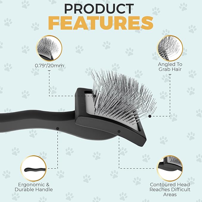 PawsltlveShine Dog Slicker Brush - Easy Grooming Brush for Poodles, Goldendoodles, Golden Retrievers - Dog Brush for long haired dogs - Effortless Grooming, Dematting, Deshedding - Black, Large