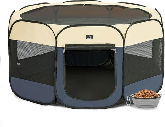 A4Pet Dog Playpen, Portable Pet Playpen, Pop Up Dog Playpen Indoor/Outdoor - Ideal for Small Medium Dogs - Removable Zipper & Collapsible Travel Bowl