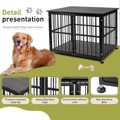 Dog Crate Furniture, 40'' Dog Kennel Indoor Foldable, Sturdy Wooden Dog Crate End Table Easy Assembly with Side Doors for Large and Medium Dog