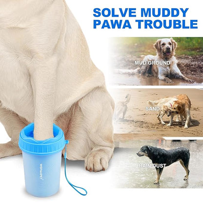 Dog Paw Cleaner, Medium, Blue - Effective, Safe, Portable Silicone Bristles Cleaning Brush. A Great Gift. Includes Free Bath Brush and 90-day Guarantee. For Active Dog Owners