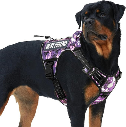 AUROTH Tactical Dog Harness for Small Medium Large Dogs No Pull Adjustable Pet Harness Reflective K9 Working Training Easy Control Pet Vest Military Service Dog Harnesses (XL, Purple Camo)