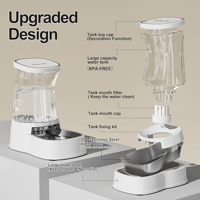 Gardner Pet Automatic Dog Water Dispenser Gravity Stainless Steel Water Waterer Feeder, 100% BPA-Free Large Capacity Water Feeding Bowls for Medium & Large-Sized Dogs Cats Other Pets -(1 Gallon)