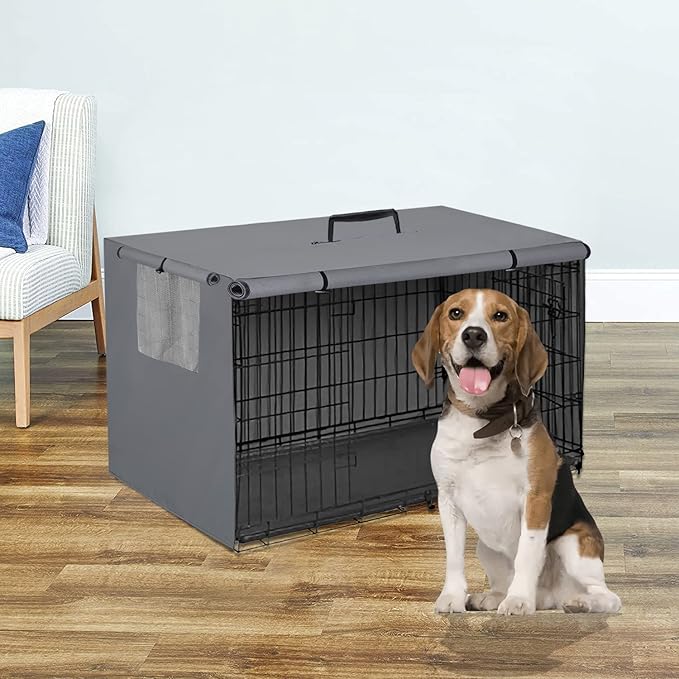 42Inch Wire Dog Crate Cover,Durable Windproof Privacy Polyester Pet Kennel Covers,Breathable Blackout Cover for 1/2/3 Door Dog Cage. (42" L x 28" W x 30" H,Grey)