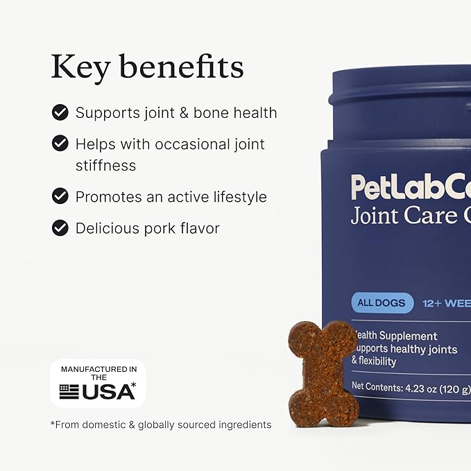Petlab Co. Joint Care Chews for Dogs - High Levels of Glucosamine, Green Lipped Mussels, Omega 3 and Turmeric - Hip and Joint Supplement for Dogs to Actively Support Mobility, Packaging May Vary