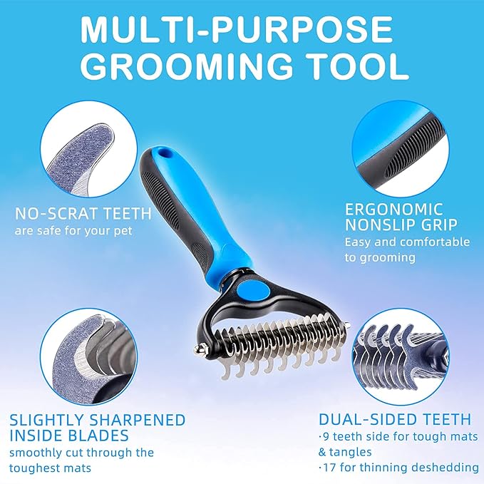 Dog Undercoat Rake, Cat Grooming Rake Shedding Brush 2 Sided Pet Grooming Tool Deshedding and Dematting Rake Brushes Comb for Pets Remove Undercoat Mats & Tangles