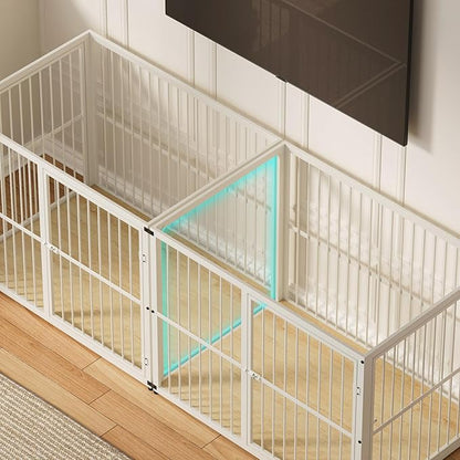 86.62'' Dog Crate Furniture Large Breed TV Stand with Double Rooms for 2 Large Medium Dogs, Wooden Indoor Kennel Crate Cage End Table with Removable Divider, Can Use Separately, Natural Beech