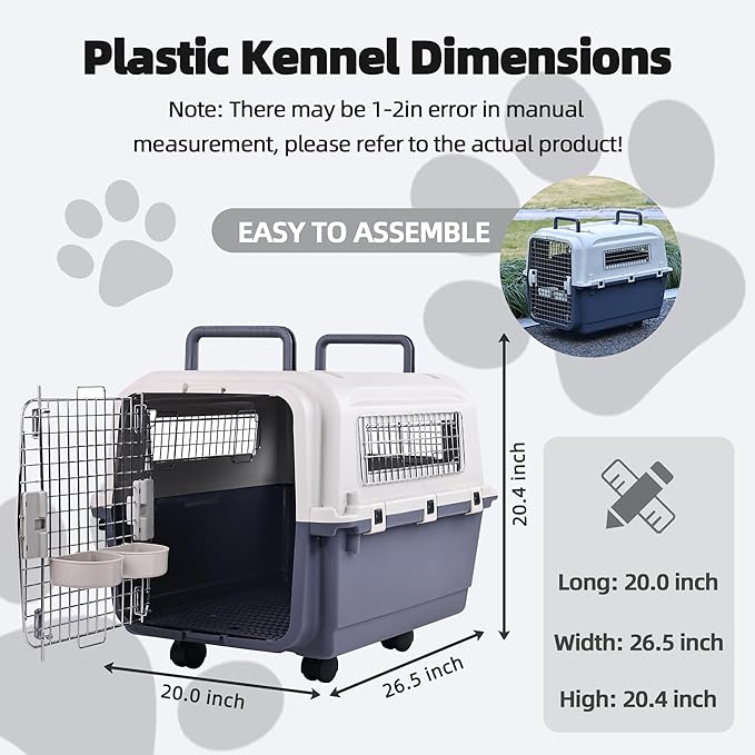 Plastic Kennels, Plastic Dog Crate, Airline Approved Pet Carrier for Dogs and Cats Longer Traveling, M