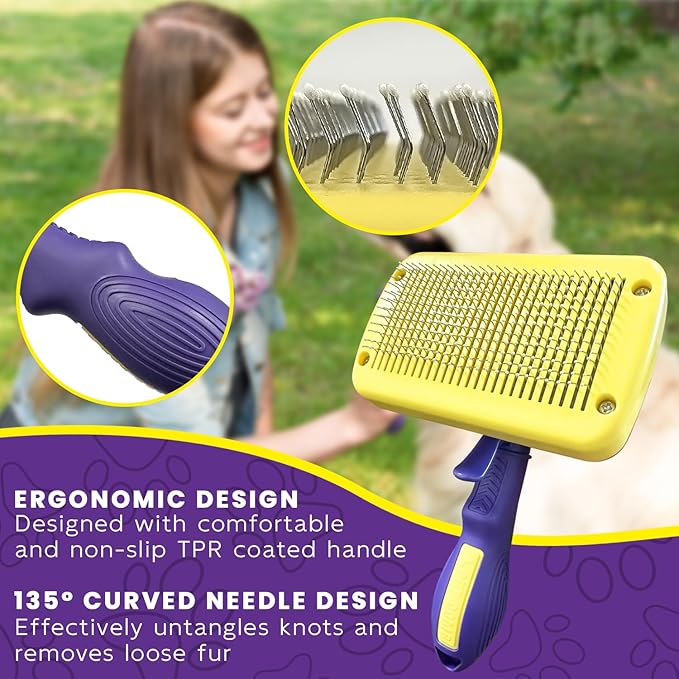 Dog & Cat Brush for Shedding with Self-cleaning, Deshedding Dog Brush for Long Short Haired Dogs and Indoor Cats, Slicker Brush for Dogs Removes Loose Fur, Dog Hair Brush for Massaging Grooming Purple