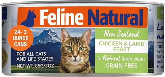 Feline Natural Wet Cat Food Pate, Chicken & Lamb Feast, 3 Oz Cans (Pack of 24), Grain Free, Made in New Zealand with Cage-Free Chicken and Grass-Fed, Free-Range Lamb