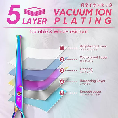 7" Straight Dog Grooming Scissors Rainbow, Grooming Shears with Offset Handle for Medium to Large Dogs, Stainless Steel 440C Shears for Novice and Professional Groomers, Sharp and Safe