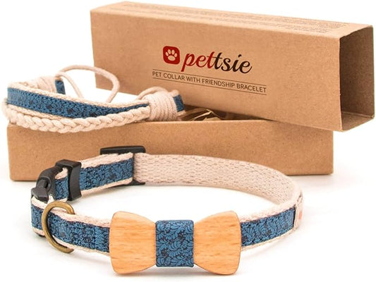 Pettsie Matching Dog Collar Bow Tie, Friendship Bracelet, Durable Hemp for Extra Safety, 3 Easy Adjustable Sizes, Comfortable and Soft for Sensitive Skin, Strong D-Ring for Leash Attachment