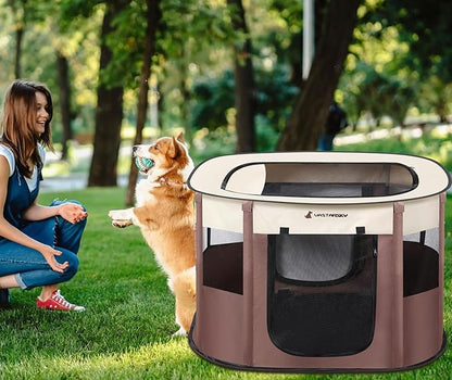 Foldable Pet Playpen,Cat Puppy Playpen,Portable Dog Cage Soft Portable Exercise Kennel Tent,Puppy Kitten Pen Indoors/Outdoors Pet Tent Fence (Medium (32"*24"*22"), Coffee)