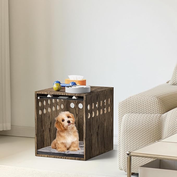 Dog Crate Furniture, SAUCE ZHAN Dog Kennel with Cushion for Small/Medium Dogs, End Side Table Wooden Crate for Pets Indoor, Brown